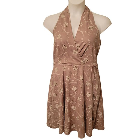 Joie Halter Dress 10 Embroidered Floral Midi Summer Pockets - Picture 1 of 9